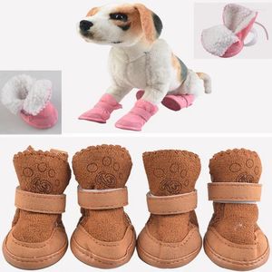 Dog Apparel 4Pcs/Set Thick Snow Shoes Pet Chihuahua Warming Plush Winter Pets Puppy Cats Warm Boots 1/2/3/4/5 For