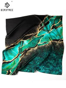 Birdtree 100%Mulberry Silk Art Print Satin Spring Spring Autumn Office Lady Shawl 디자인 우아한 랩 Kerchief A30618QM 240325