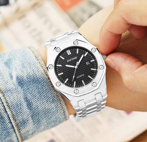Pintime Fashion Quartz Men Watch Gold Luxury Brand Calendar Male Wrist Watch Business Steel Men Clock Waterproof Relogio Masculino2663921