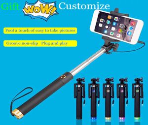 Nonslip Remote Wired Selfie Stick med knapp bärbar utdragbar telefon monopod handhållen självpole för iPhone Android Samsung3672072