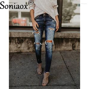 Jeans femminile donne autunno vintage strappato a gamba pantaloncamina a metà pistola per pantaloni di cotone lavabili in denim pantaloni casual Lady Streetwear