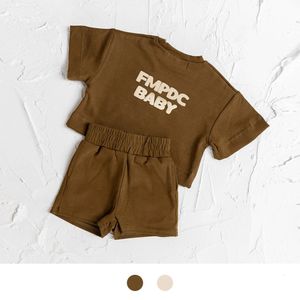 Summer Cotton Baby Short Sleeve Tops Shorts Set Solid Color Letter Casual Boys Clothes Outfit 240327