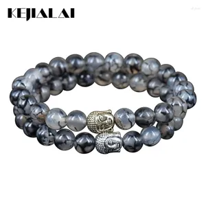 Strand Kejialai 2pcs Hochqualität natürliche 8 mm Riss runde Steinperlen Charme Frauen Armband Gold/Silber Farbe Buddha Head Männer