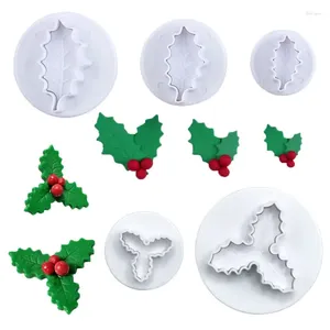 Baking Moulds 2/3pcs Christmas Holly Leaf Pressing Cookie Tool Cutter Biscuit Molds DIY Home Tools Xmas Party Cake Decorations Supplies