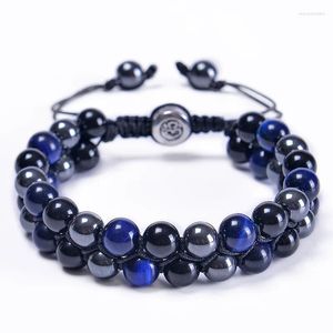 Strand 8 mm Blue Tiger Eye Stone Black Magnet Bransoletka podwójna warstwa tkaninowa naturalna joga koralika dla mężczyzn i kobiet