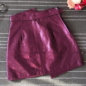 SKIRTS Women Designer brilhante Cantura Alta cintura Irregular Shortwear Sashes A-line Real Leather Mini Skiat Fashion Office