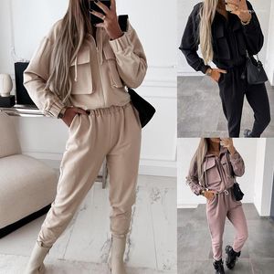 Damen zweisteuelhafte Hosen Herbst Winter Set Frauen Tracksuit Sport -Outfit