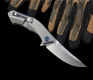 New Flipper folding knife D2 Satin Drop Point Blade CNC Stainless Steel Handle Ball Bearing Folder Knives EDC Tools5342716