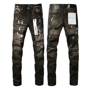 Purple Jeans Designer Pant Stapelhose Biker Stickerei Rippt für Trendgröße Jeans Männer Tränen europäische Jeans Hombre Herren Hosen lila Jeans für Man Fashion 635