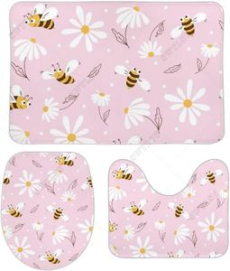 Badmatten Cartoon Biene Badezimmer Teppiche Set 3 Stcs Pink Daisy Nicht -Schlupf -Absorption Teppich U Form Matte und Toilettendeckel Deckel Dekorationen