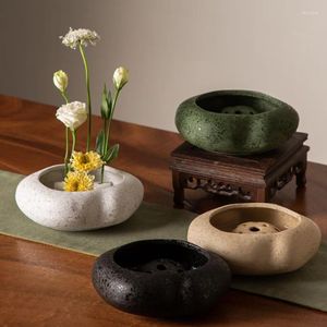 Vases Japanese Ceramic Flower Pots Sword Mountain Stoare Handmade Arrangement Fixed Base Home Decoration