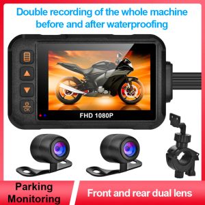 Câmera de motocicleta de 3 polegadas de 3 polegadas DVR DVR Impermeável Motociclo Dashcam Frente Câmera traseira Câmera de vídeo Black Night Vision Caixa