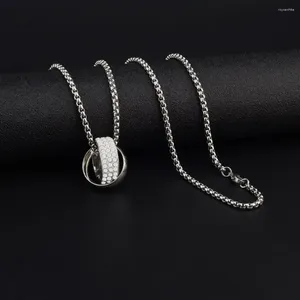 Correntes de aço da cadeia de clavícula presente de cobre coreano masculino de jóias de jóias de jóias de jóias colar de pendente de anel duplo