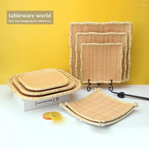 Tallrikar Traditionell klassisk imitation Bambu Square Dinner Plate Restaurant Fruit Bread Dessert Snack Huvudrätt Dekoration Lagring Tray