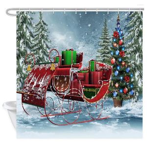 Shower Curtains Merry Christmas Curtain Year Theme Santa's Car Xmas Pinetree In Winter Forest Polyester Fabric Bathroom Decor