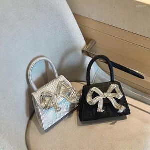 Shopping Bags Glitter Shiny Rhinestone Diamond Bow Knot Handbag Women Shoulder Messenger Chain Bag Wedding Party Clutch Purse Evening