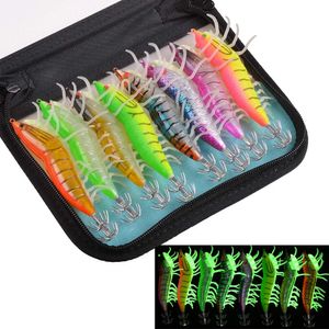 8Pcsbag Luminous 20g Squid Fishing lure Shrimp Jigs Wood 3D Eyes Octopus lures Cuttlefish Artificial bait jigging hook 240401