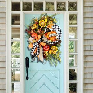 Party Decoration Autumn Theme Door Wreath Artificial Pumpkin Manmade Garland tyg Växthängare Thanksgiving hem