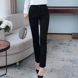 Calça feminina Versão coreana de calças profissionais mola de tubo reto e outono Slim Vertical Formal Nine Point