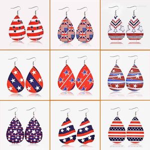 Dangle Earrings Independence Day Leather US Flag Color Water Drop Five-Pointed Star Stripe Ear Rings Wholesale