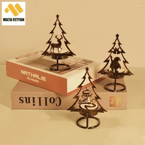 Candle Holders 2PCS Christmas Iron Holder Santa Claus Elk Xmas Tree Candlestick Merry Decoration Tabletop Ornaments