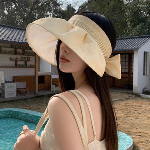 Wide Brim Hats Sunscreen Hat Summer A Season Women's Empty Top Korean Casual Shell Beach Black Rubber Sun