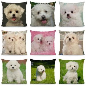 Yastık örtüsü 45x45cm bichon frize kasa köpek desen kanepe araba sandalye dekoru dwg046