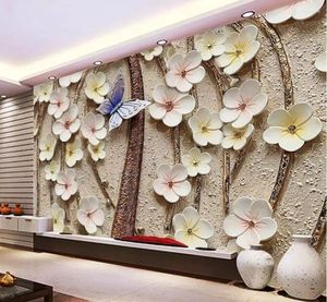 Tapeten CJSIR Custom Tapete 3D Blumen Schmetterling geprägter Fernseher Hintergrund Wände Home Dekoration Wohnzimmer Schlafzimmer Dekore