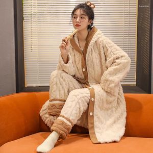 Roupas em casa Sleeve Sleep Sleep Conjunto de lã de lã de coral pijamas de inverno com capuz de inverno