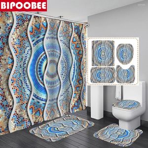 Shower Curtains Boho Striped Curtain Waterproof Polyester Fabric Bathroom Bath Mat Toilet Lid Cover And Pedestal Non-Slip Rug