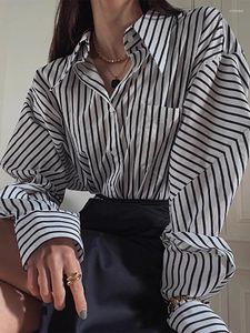 Frauenblusen Superaen 2024 Koreaner Chic Spring Style Revers -Kragenkontraststreifen Design Lose Casual Long Sleved Hemd