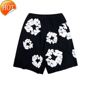 Mens Shorts 2024 New Summer Tears Men Women Casual High Quality Cotton Drawstring Kapok Puff Print Breeches with Tags L6