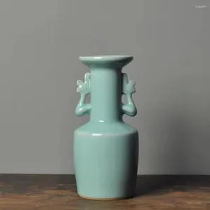 Vasen Longquan Celadon Vase Phoenix Ohr Creative Ornamente Crafts Study Antique Shelf Display.