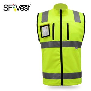 Roupas SFVEST High Visibiltion Reflective Security Vest Reflective Multi Pockets Workwear Aviso de segurança Coloque de segurança