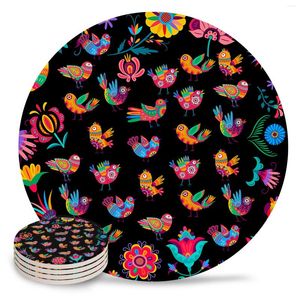 Table Mats Mexican Festival Pattern Texture Coasters Ceramic Set Round Absorbent Drink Coffee Tea Cup Placemats Mat