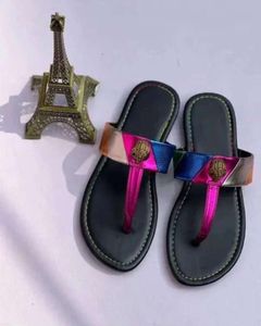 High Quality Kurt Geiger Flip Flops Slippers Womens Sandals Stitching Luxury Rainbow Slipper Designer Slides Flat Shoes Eagle Head Diamond Buckle Plus Fashion 7778