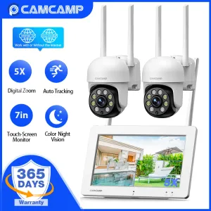 Sistem 3MP Kablosuz Güvenlik Kamera Sistem Seti PTZ 4CH CCTV NVR Monitör Kiti Açık Sokak P2P WiFi Video Gözetleme Kamera Sistemi