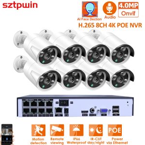 System H.265+ 8CH Onvfi 4.0MP POE NVR Kit CCTV System 4MP Audio IP Camera Face DetectionP2P IR Outdoor Video Security Surveillance