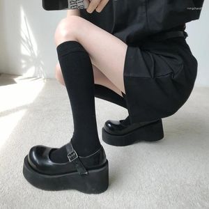 Dress Shoes Gothic Female Japanese Jk Harajuku Mary Jane Platform Wedge High Heels Sweet Girl Lolita Pu Dark Loli Women's Summer