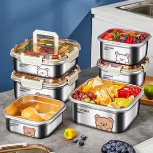 Dinnerware WORTHBUY 304 Stainless Steel Sealed Fresh-keeping Box Heatable Lunch Fridge Crisper Picnic Portable Fruit Salad Bento