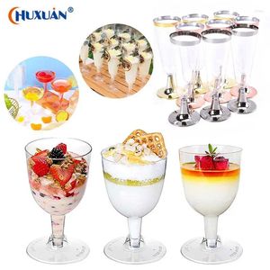 Tek kullanımlık bardak pistler 1set 150/190ml plastik kırmızı şarap cam şampanya flüt gözlükleri kokteyl goblet düğün parti malzemeleri bar içecek fincanı