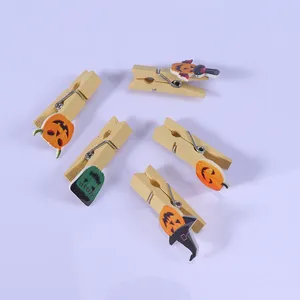 Çerçeveler 10 PCS Mini Clothespins Ahşap Karikatür Cadılar Bayramı Dekorasyonları Kabak Baş Dekor Klipleri Parti