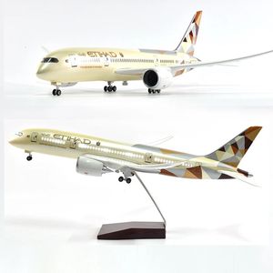 Jason Tutu 43cm harts Diecast 1 144 Skala Etihad Boeing 787 Plan Model Airplane Model Aircraft With Light Wheel Planes 240328