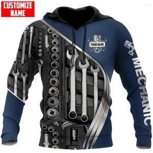 Kvinnors hoodies PERSONALISERAD NAME MEKANIC 3D ALLT ÖVERPRESSED MEN HOUDIE UNISEX HOWNED Sweatshirt Streetwear Casual dragkedja DK500