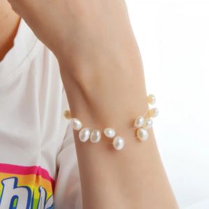 Bangles Ashiqi Real Natural Freshwater Pearl Bracelets with 3 Row Transparent Fishing Line Invisible Chain Bracelet Women Gift