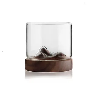 Wine Glasses Mountain With Wooden Base Creative Beer Water Tea Cup Whiskey Set Bar Accessories Personalized Glass Drinkware