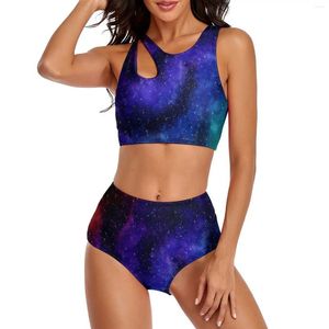 Women's Swimwear Bright Starry Print Bikini Swimsuit Sexy Colorful Galaxy High Waist Set Lady Two-Piece Rave Beach Outfits