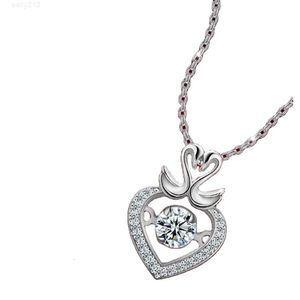 925 Silver Jewelry 18K Gold Plated Round White Goose With LOVE Heart Pendant Necklaces