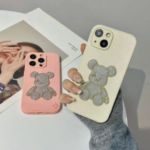 Designer Letter phone case Fashion Flower Print Bear iphone 15 Pro Max 14 13 12 mini 11 XS XR X 8 7 Plus 15Plus Cartoon design back cover Chinese phone case