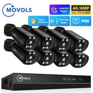 System Movols 4K 8CH POE Video Surveillance System 5MP 8MP Security Camera Two Way Audio CCTV Camera System AI P2P XMEYE Kit